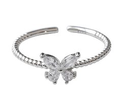 S925 Sterling Silver Diamond Butterfly Ring for Women