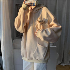 Fleece-lined Thick Loose Mid-length Bear Sweater