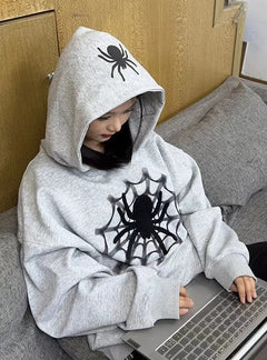 Women's Retro American Spider Letter Hooded Sweater