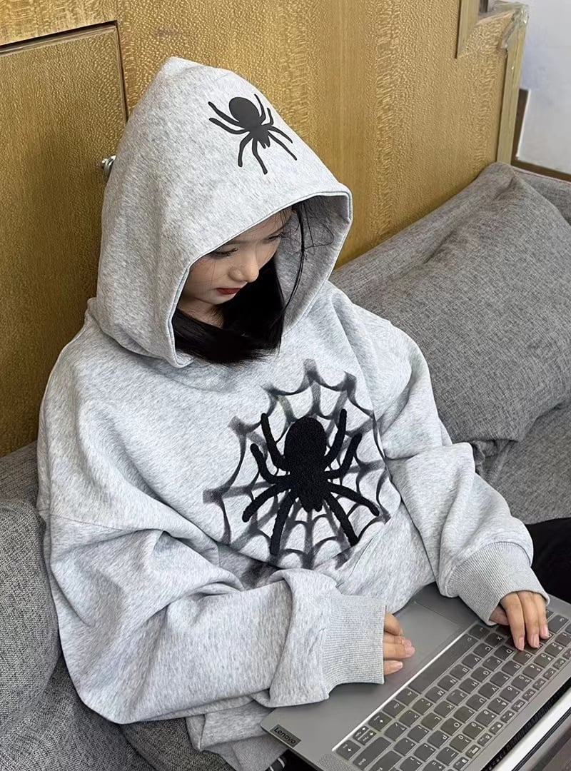 Women's Retro American Spider Letter Hooded Sweater