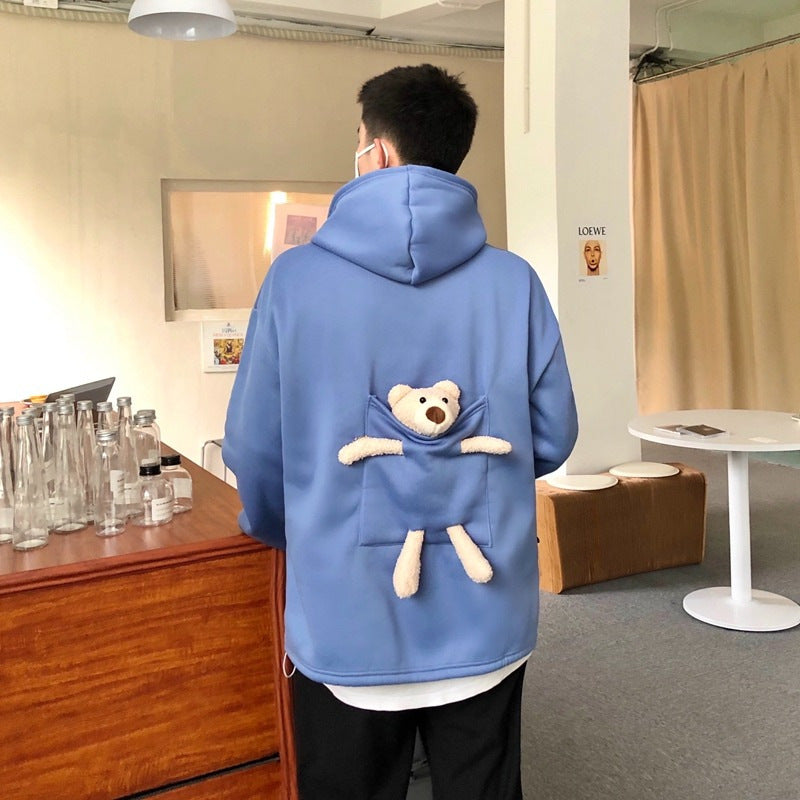 Fleece-lined Thick Loose Mid-length Bear Sweater