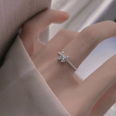 S925 Sterling Silver Diamond Butterfly Ring for Women
