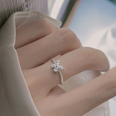 S925 Sterling Silver Diamond Butterfly Ring for Women
