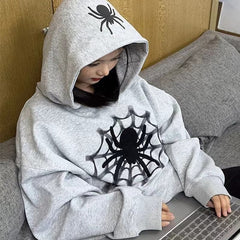 Women's Retro American Spider Letter Hooded Sweater