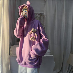 Fleece-lined Thick Loose Mid-length Bear Sweater