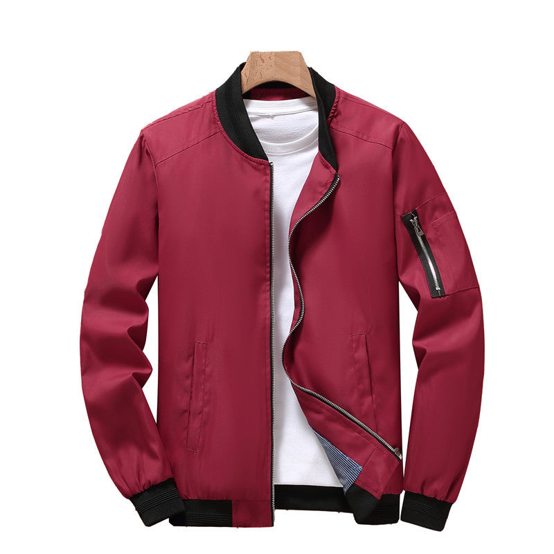 Plus Size Men's Solid Zip-Up Bomber Jacket