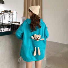 Fleece-lined Thick Loose Mid-length Bear Sweater