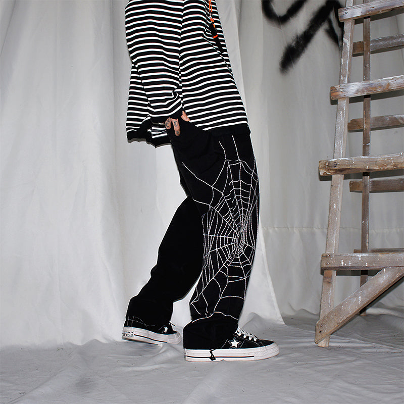 Spider Web Embroidered Loose Casual Pants